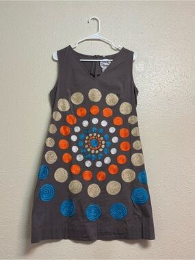 Almatrichi Sleeveless Embroidered Circle Pattern Cotton Dress